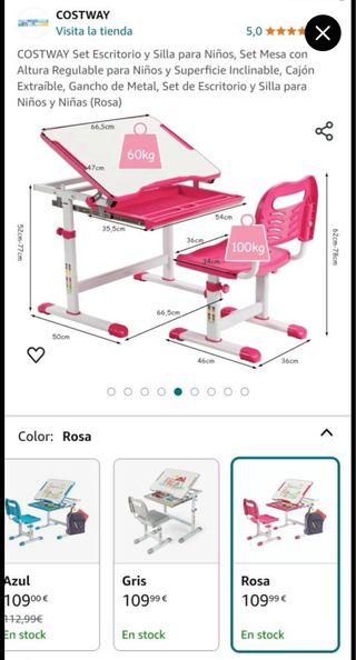 Mesa escritorio infantil regulable azul