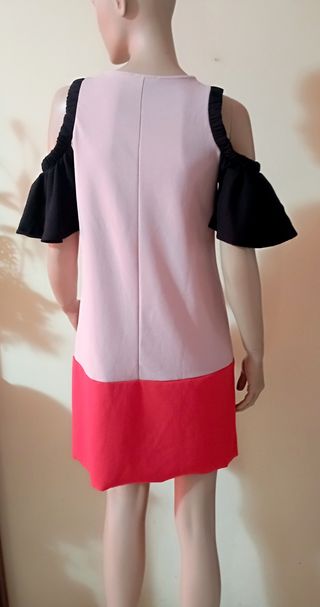 Vestito a spalle scoperte Zara rosa-nero-corallo