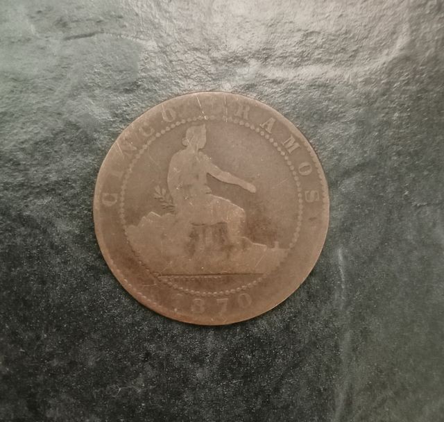 Monedas antiguas 5 céntimos Año 1870