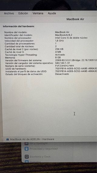 MacBook Air 2019 Gris Plata 256