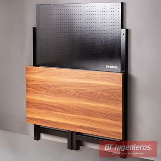 Banco de trabajo plegable con panel perforado y mesa de madera. Piramide®