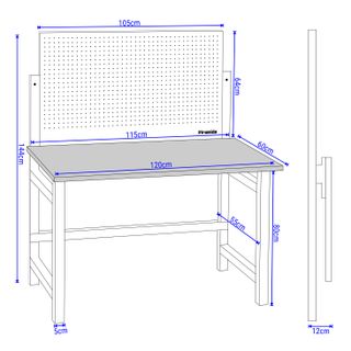 Banco de trabajo plegable con panel perforado y mesa de madera. Piramide®