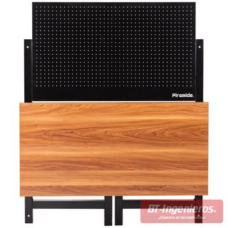 Banco de trabajo plegable con panel perforado y mesa de madera. Piramide®