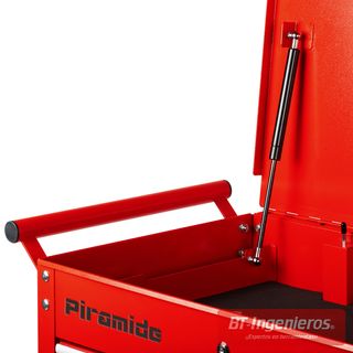 Carro de Herramientas Técnico Piramide CTEC1 – 4 Cajones + Tapa Abatible, Bandeja Lateral y Estante Inferior – Rojo