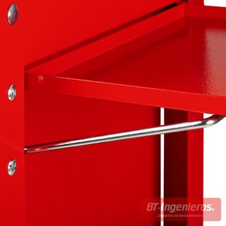 Carro de Herramientas Técnico Piramide CTEC1 – 4 Cajones + Tapa Abatible, Bandeja Lateral y Estante Inferior – Rojo