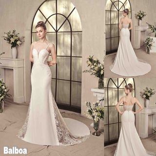 Vestido Novia T 38 sirena Transparencias Escote V