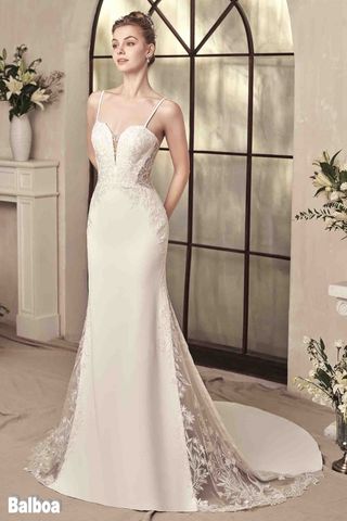 Vestido Novia T 38 sirena Transparencias Escote V