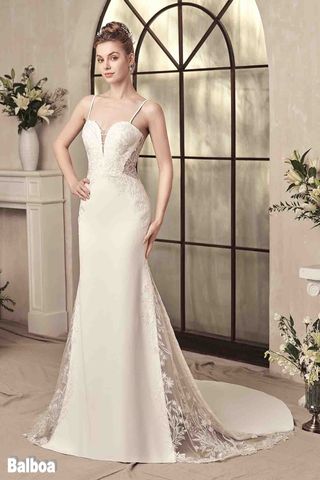 Vestido Novia T 38 sirena Transparencias Escote V
