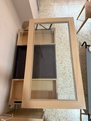 Mesa centro madera-cristal beige