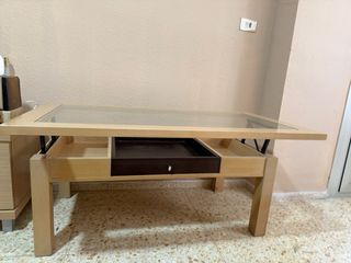 Mesa centro madera-cristal beige