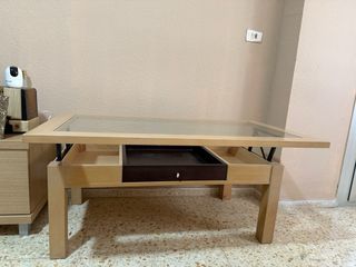 Mesa centro madera-cristal beige