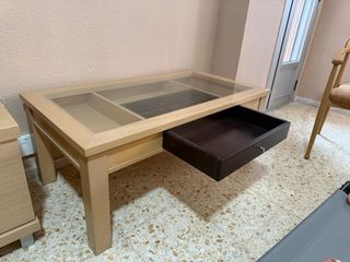 Mesa centro madera-cristal beige