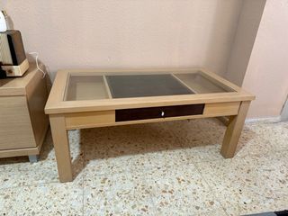 Mesa centro madera-cristal beige