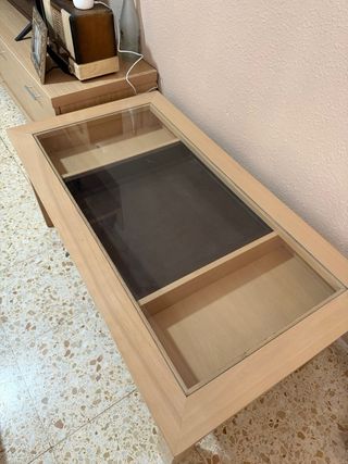 Mesa centro madera-cristal beige