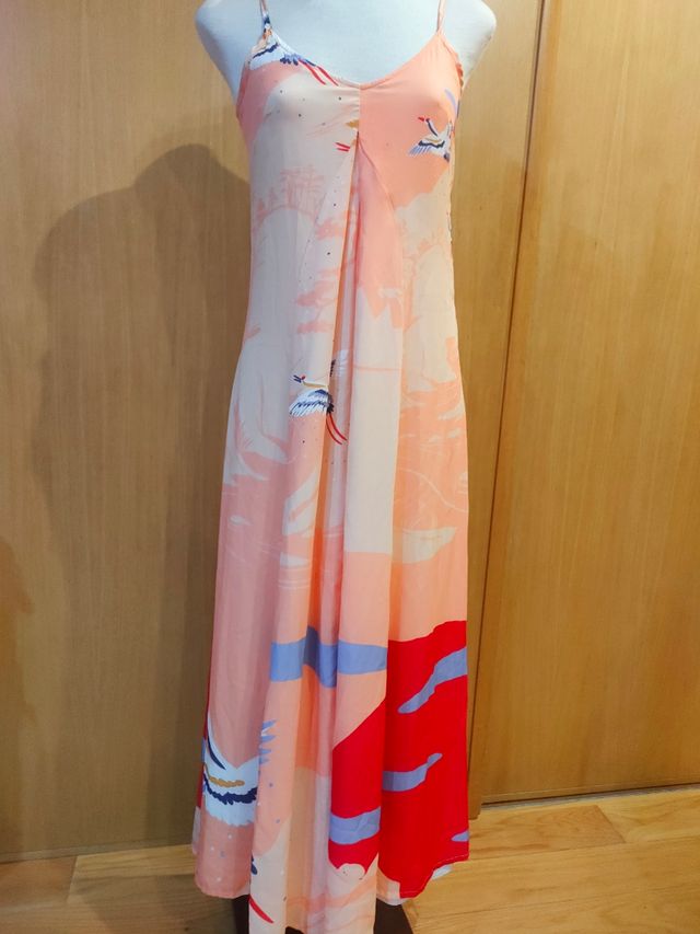 Vestido largo estampado - naranja, beige