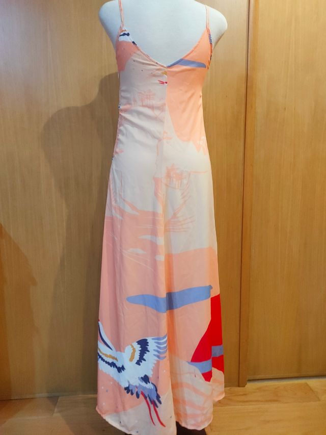 Vestido largo estampado - naranja, beige