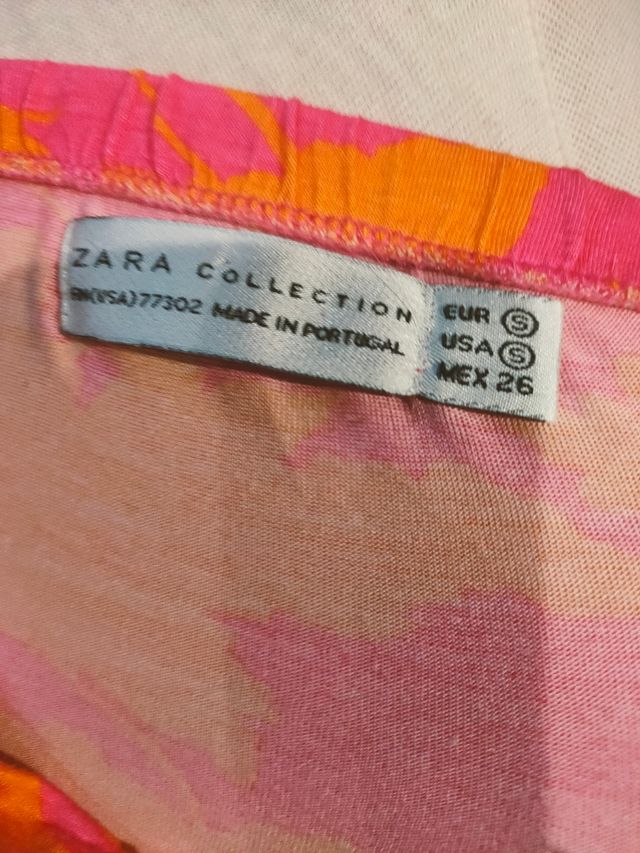 Vestido largo estampado naranja y rosa