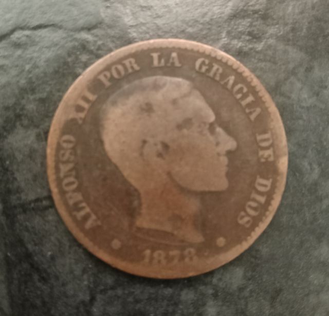 Moneda 10 céntimos Alfonso XII 1878 de cobre.
