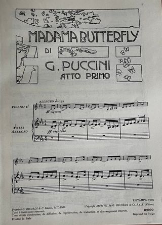 MADAMA BUTTERFLY Partitura Piano-voz Ricordi Dura