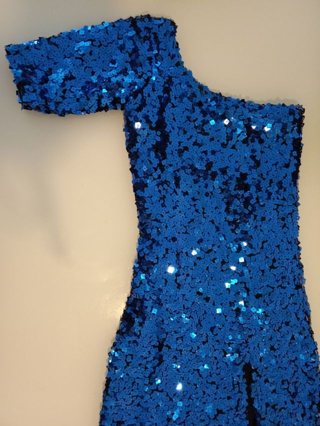 Vestido lentejuelas azul niña hecho modista no