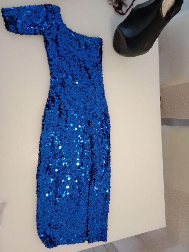 Vestido lentejuelas azul niña hecho modista no
