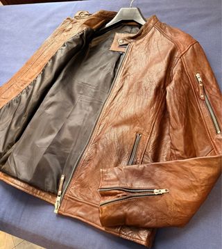 Cazadora piel natural Jack & Jones marrón Talla S