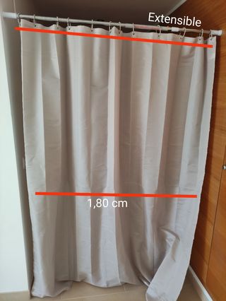 Cortina y barra telescópica de baño beige nueva