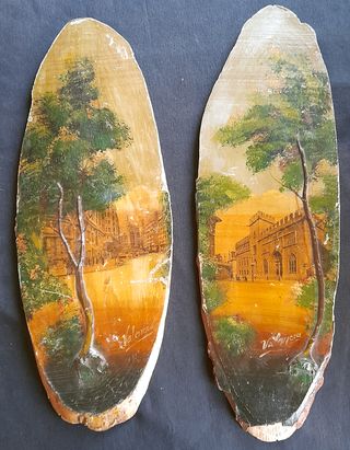 DOS DECORATIVAS PINTURAS-COLLAGES DE LOS 50.