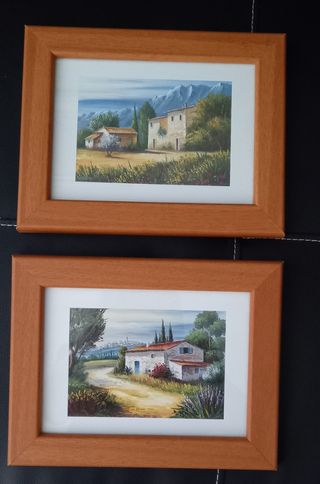 Pareja cuadros paisaje de casas