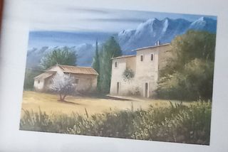 Pareja cuadros paisaje de casas