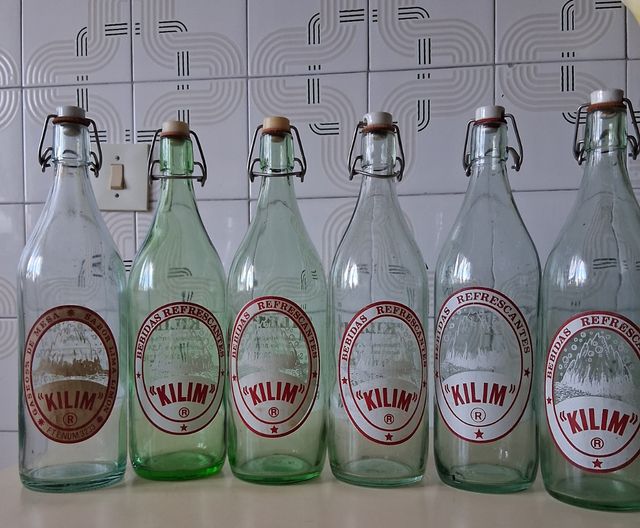 6 bottiglie di soda in vetro KILIM vintage