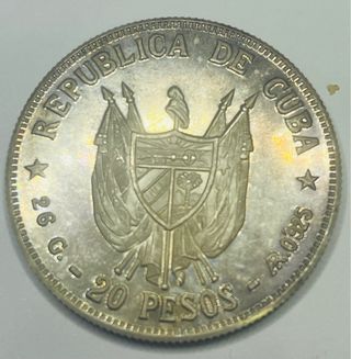 Cuba 20 Pesos 1977 Plata 925 Antonio Maceo SC