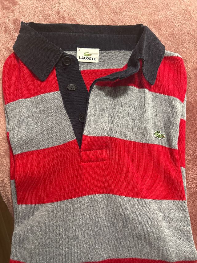 Jersey Lacoste rayas rojas-gris