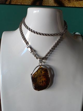 Collar plata y ambar cadena cordon