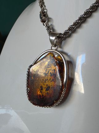 Collar plata y ambar cadena cordon