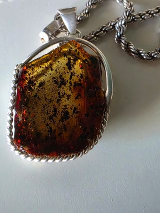 Collar plata y ambar cadena cordon