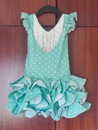 Traje gitana niña 5-6 años - lunares turquesa.