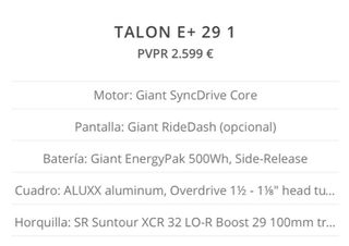 Bicicleta eléctrica Giant Talon E+ negra L
