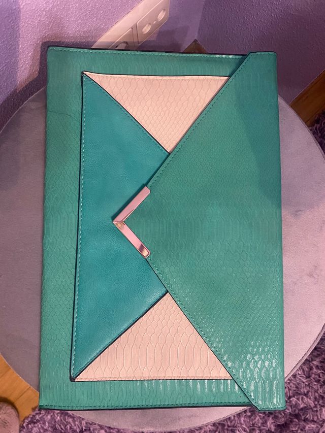 Bolso sobre efecto piel - beige y verde agua