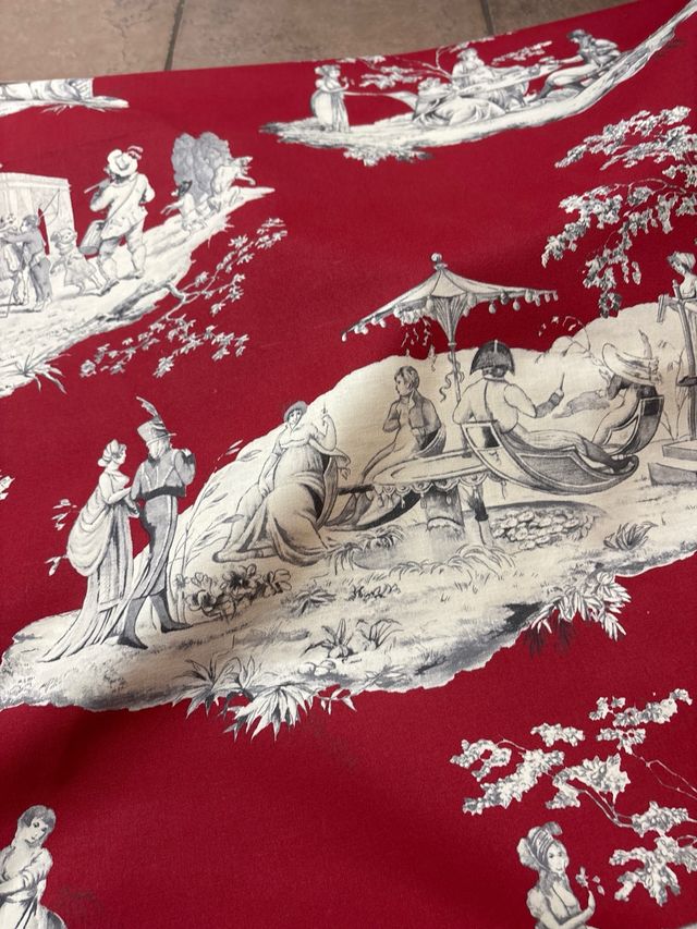 Tessuto lino toile de Jouy rosso
