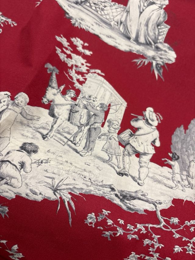 Tessuto lino toile de Jouy rosso