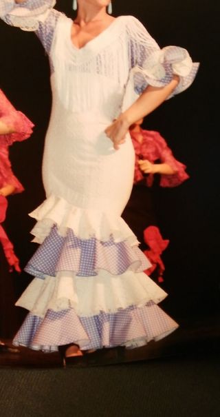 Traje Flamenca Blanco y Azul