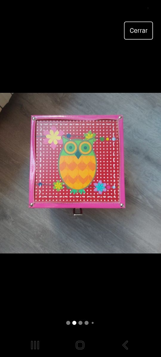 Caja madera búho vintage - roja y rosa