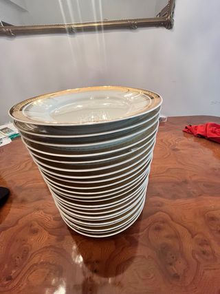 Vajilla porcelana Bidasoa blanca y dorada vintage