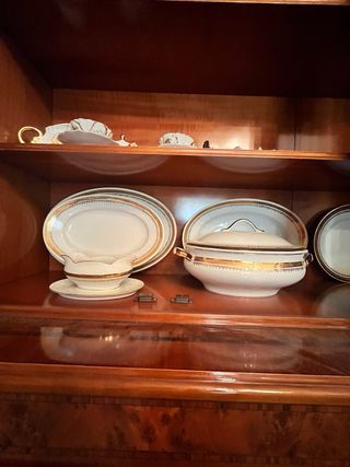 Vajilla porcelana Bidasoa blanca y dorada vintage