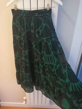 Falda midi Bash estampada verde-negro, talla 36/S