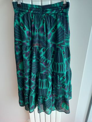 Falda midi Bash estampada verde-negro, talla 36/S