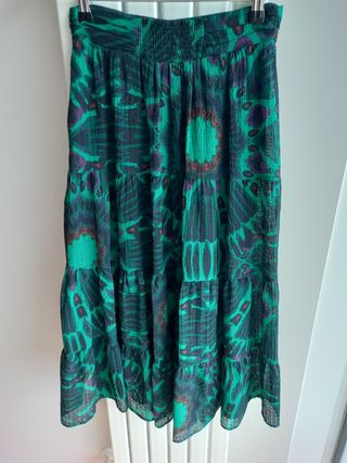 Falda midi Bash estampada verde-negro, talla 36/S