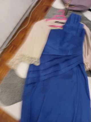 Vestido azul y beige