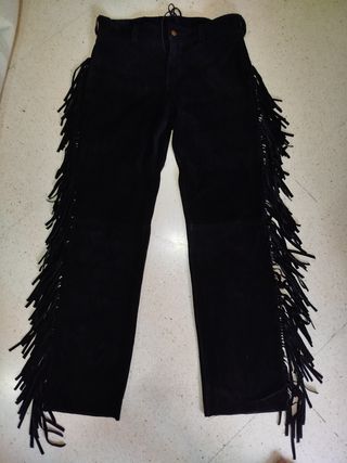 Pantalones ante negros flecos Cuero 100%